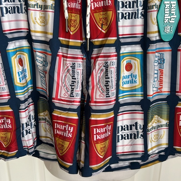 NWT Party Pants Beer Can Red Shote Blue Drawstring Swim Trunks Mens XXL - Picture 5 of 16